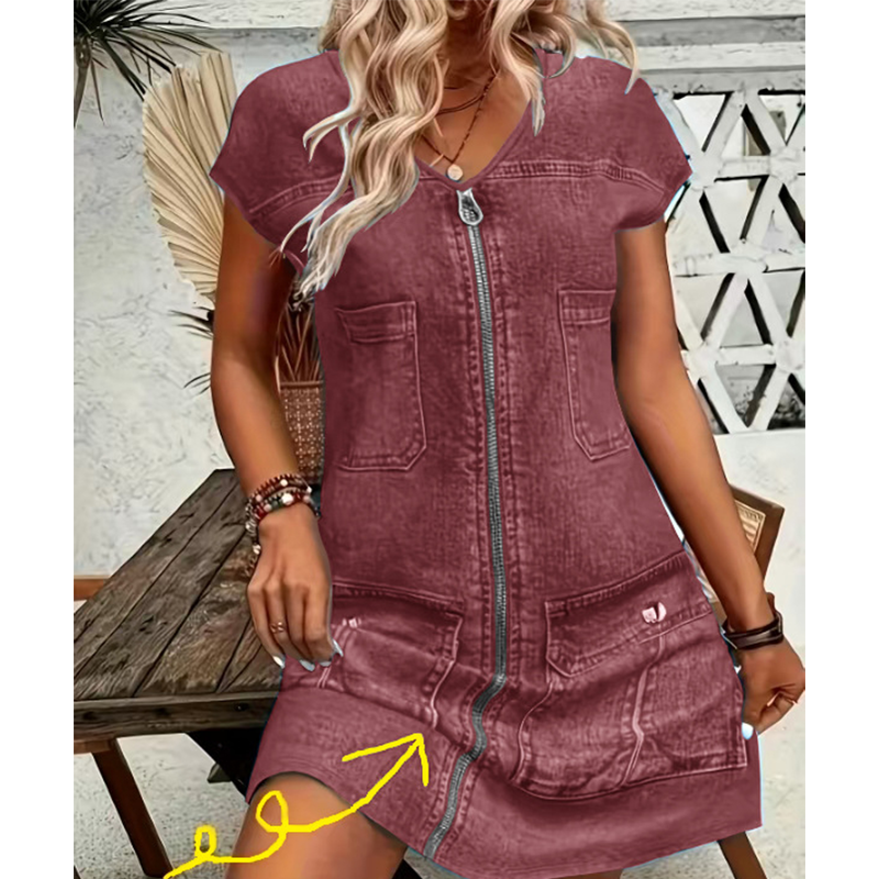 Abito corto donna con zip frontale e tasche utility