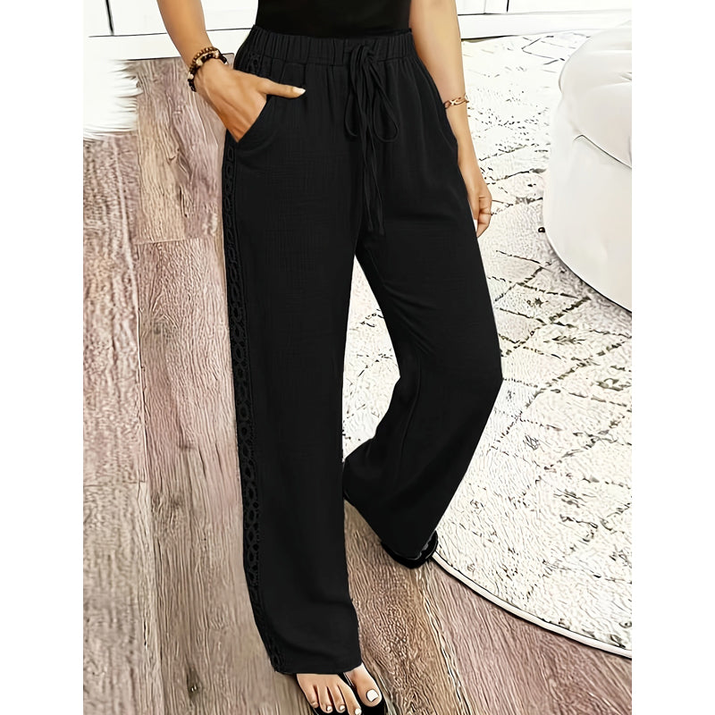 Pantaloni donna bohemien con pizzo laterale e cordino
