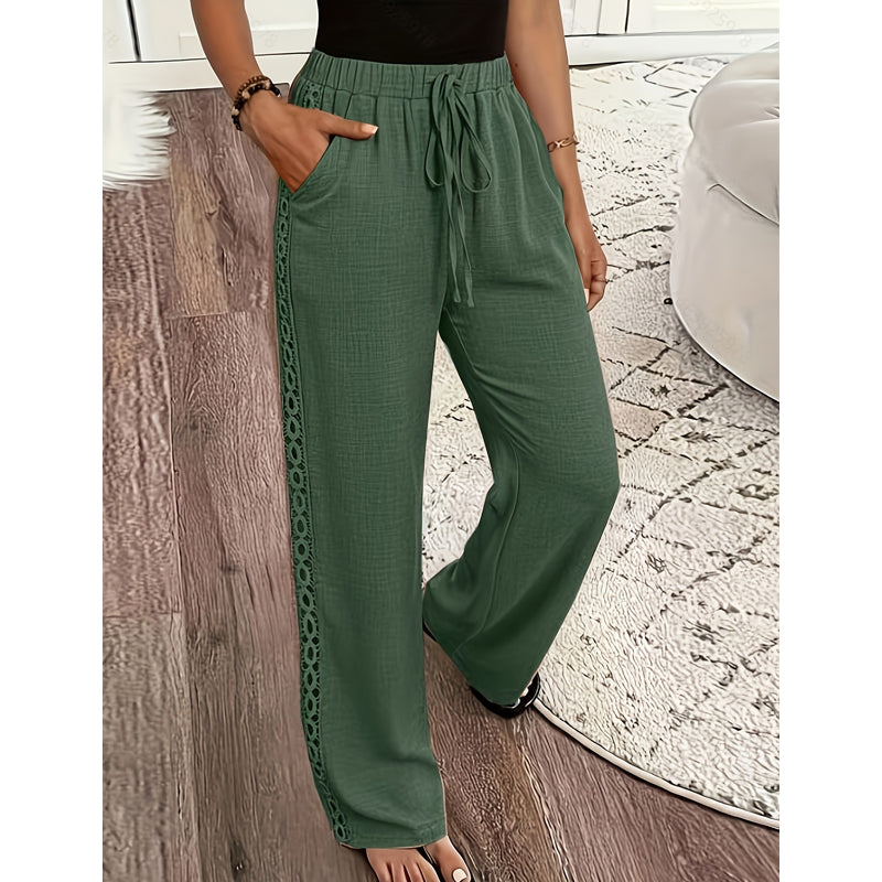Pantaloni donna bohemien con pizzo laterale e cordino