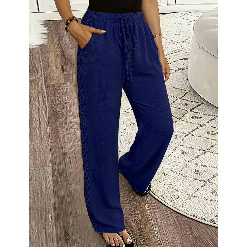 Pantaloni donna bohemien con pizzo laterale e cordino