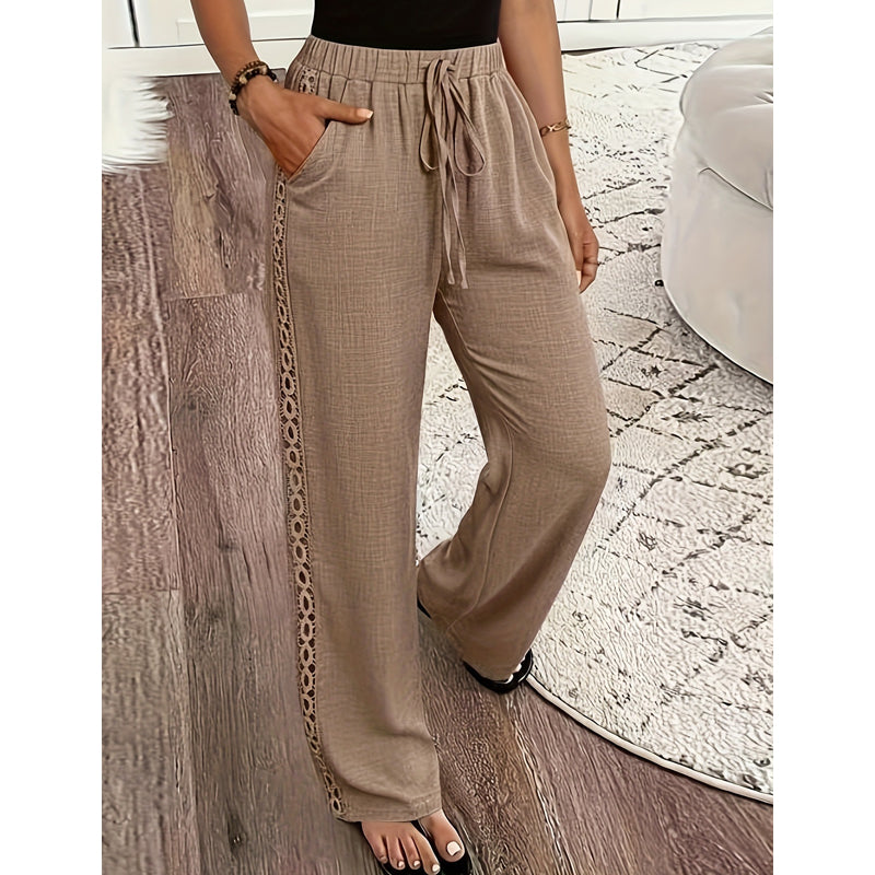 Pantaloni donna bohemien con pizzo laterale e cordino