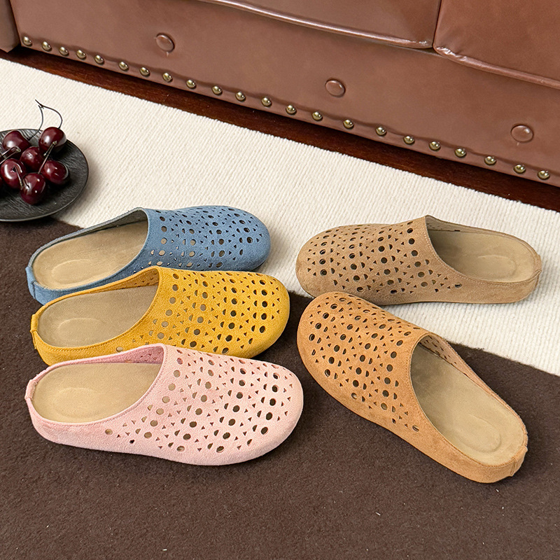 Ciabatte donna traforate in suede artificiale slip-on