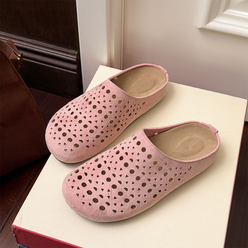 Ciabatte donna traforate in suede artificiale slip-on