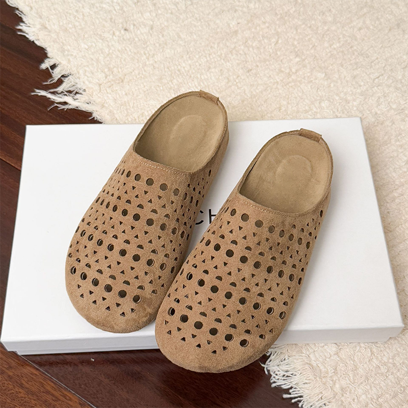 Ciabatte donna traforate in suede artificiale slip-on
