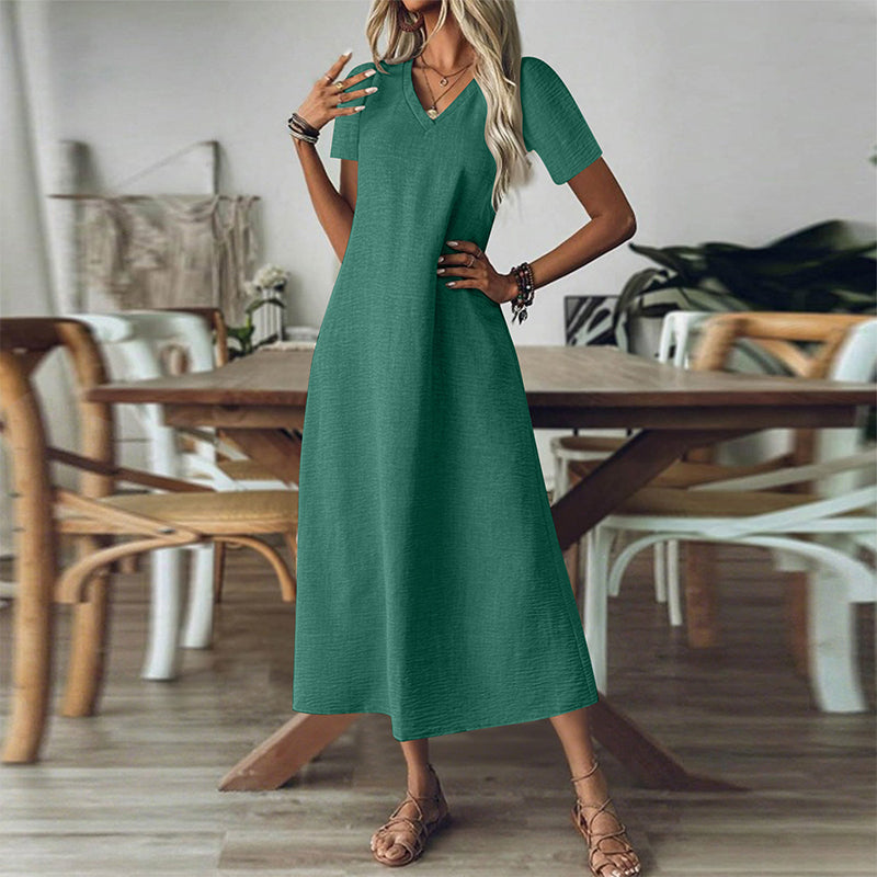 Abito maxi donna con scollo a V e tasche
