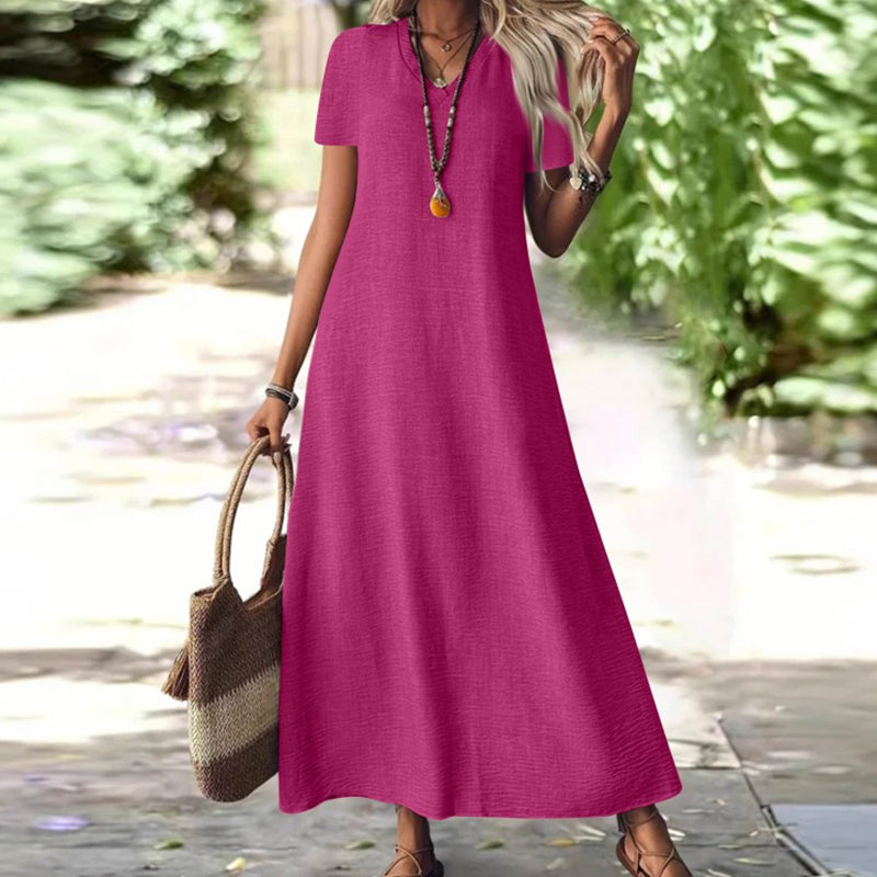 Abito maxi donna con scollo a V e tasche