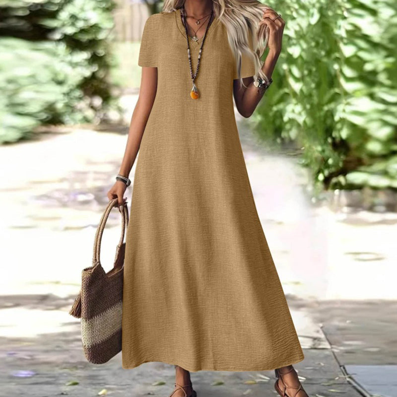 Abito maxi donna con scollo a V e tasche