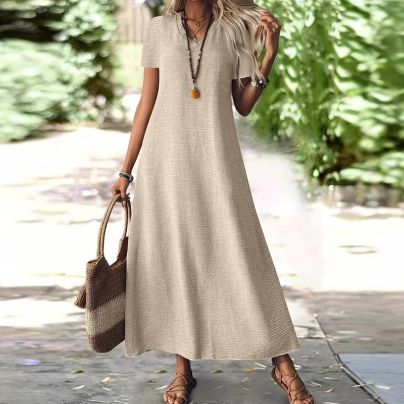 Abito maxi donna con scollo a V e tasche