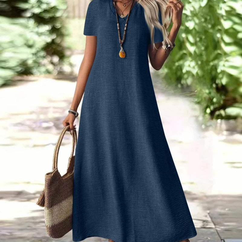 Abito maxi donna con scollo a V e tasche