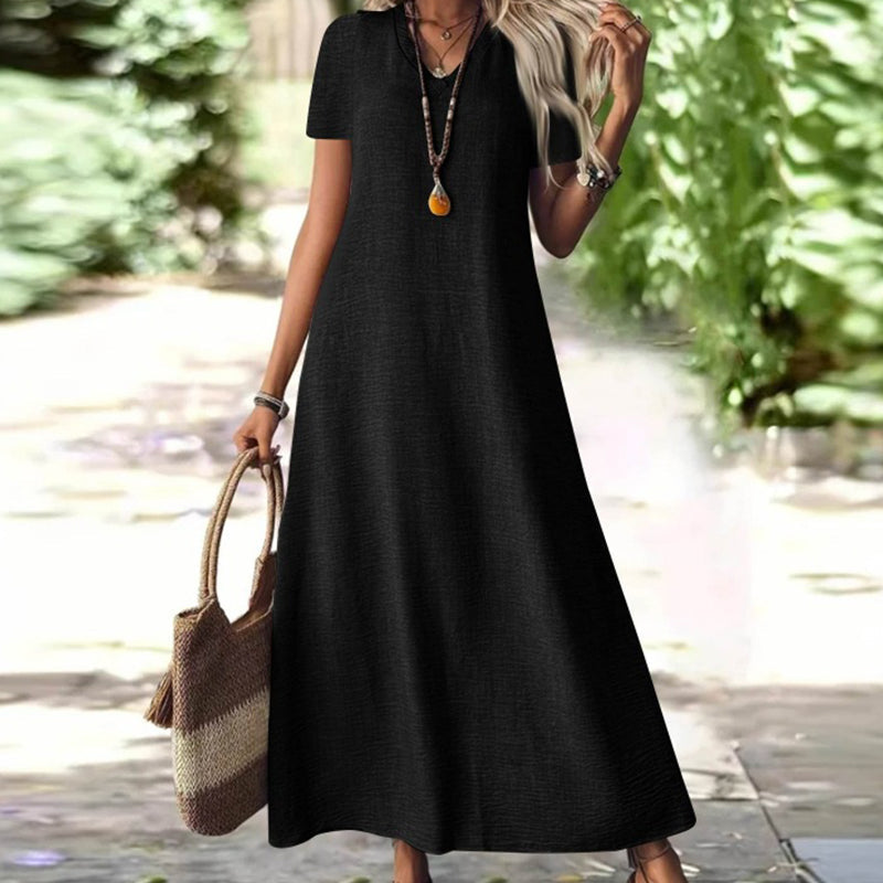 Abito maxi donna con scollo a V e tasche