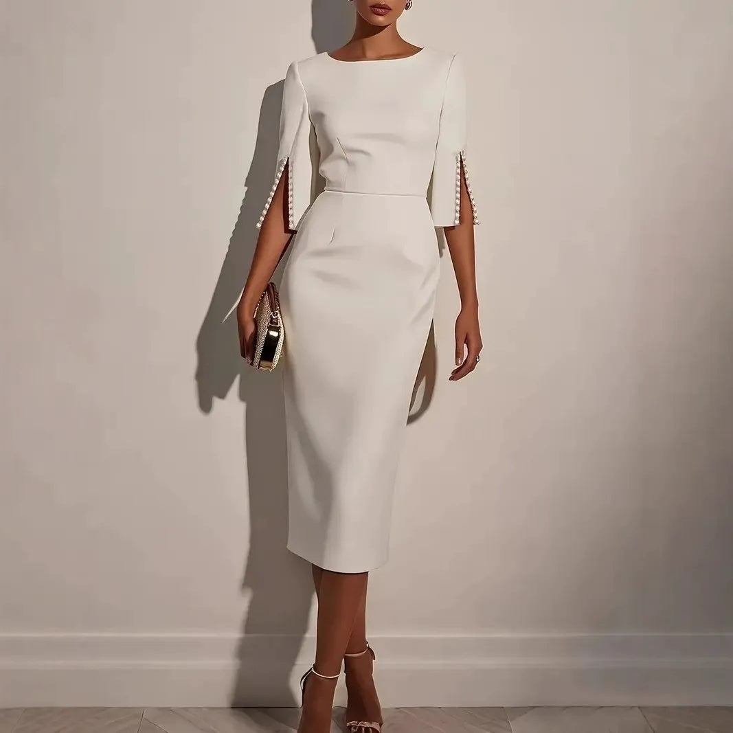 Abito donna tubino midi con maniche spaccate