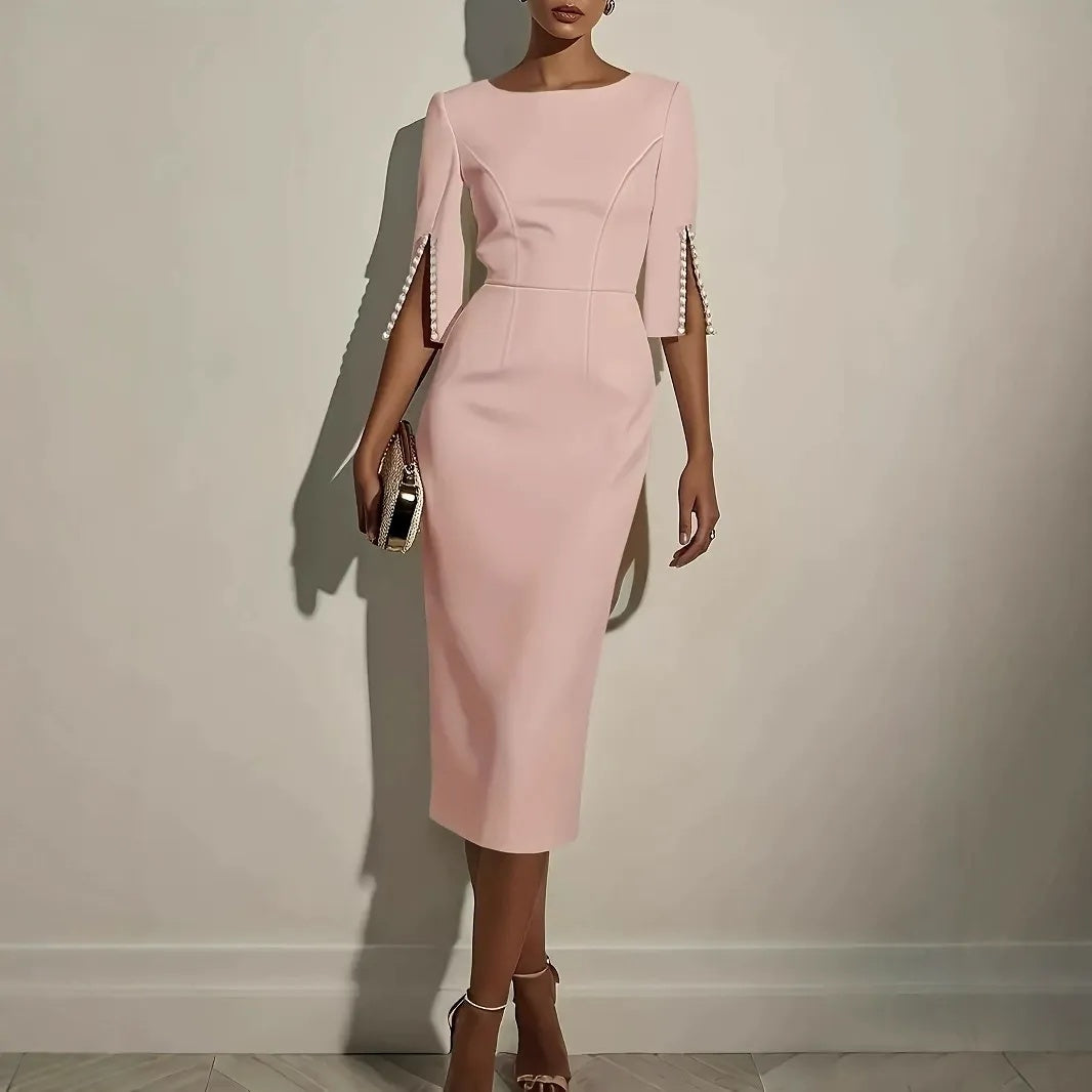 Abito donna tubino midi con maniche spaccate