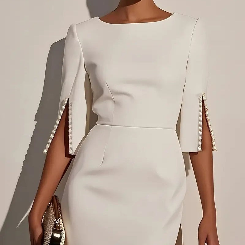 Abito donna tubino midi con maniche spaccate
