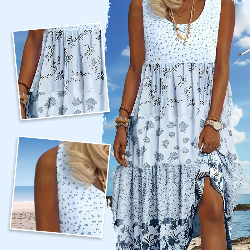 Abito donna bohemien senza maniche con stampa floreale