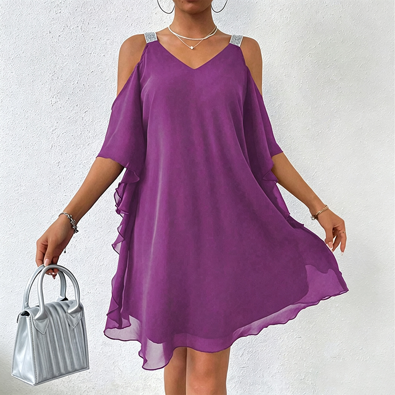 Abito donna con spalle scoperte e spalline brillanti