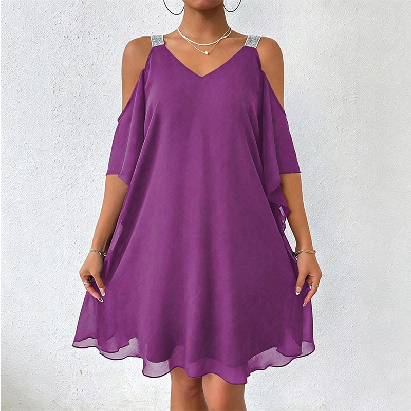 Abito donna con spalle scoperte e spalline brillanti