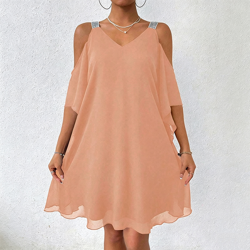 Abito donna con spalle scoperte e spalline brillanti