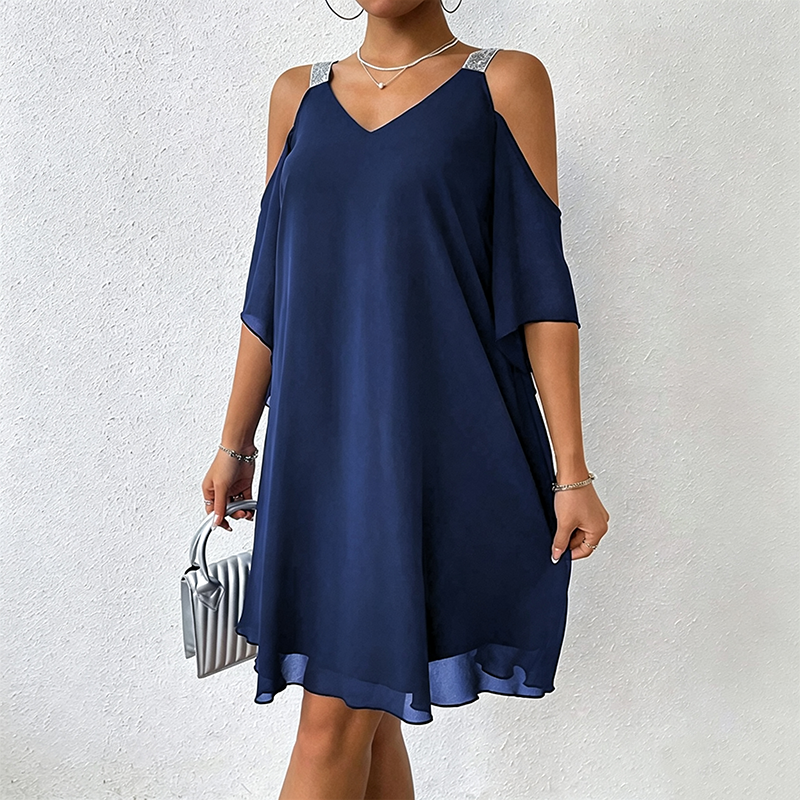 Abito donna con spalle scoperte e spalline brillanti