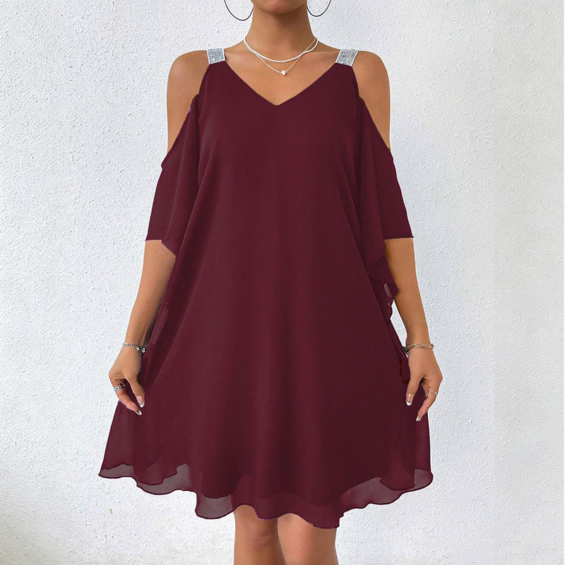 Abito donna con spalle scoperte e spalline brillanti