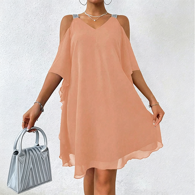 Abito donna con spalle scoperte e spalline brillanti