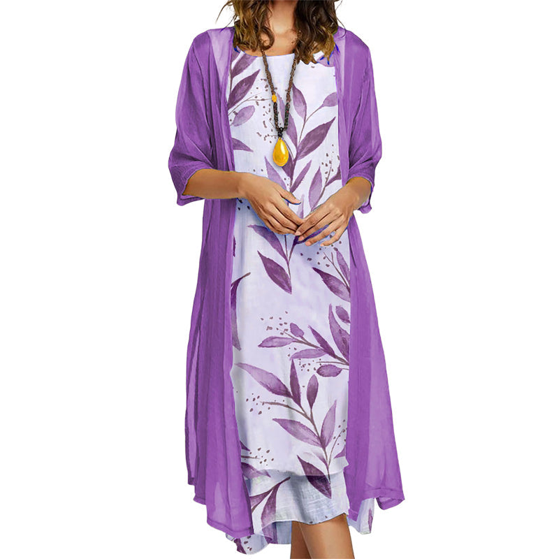 Completo donna due pezzi con abito floreale e giacca leggera