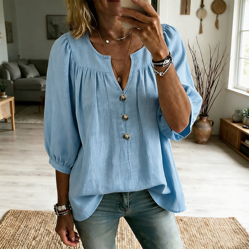 Blusa donna con collo a V e maniche 3/4