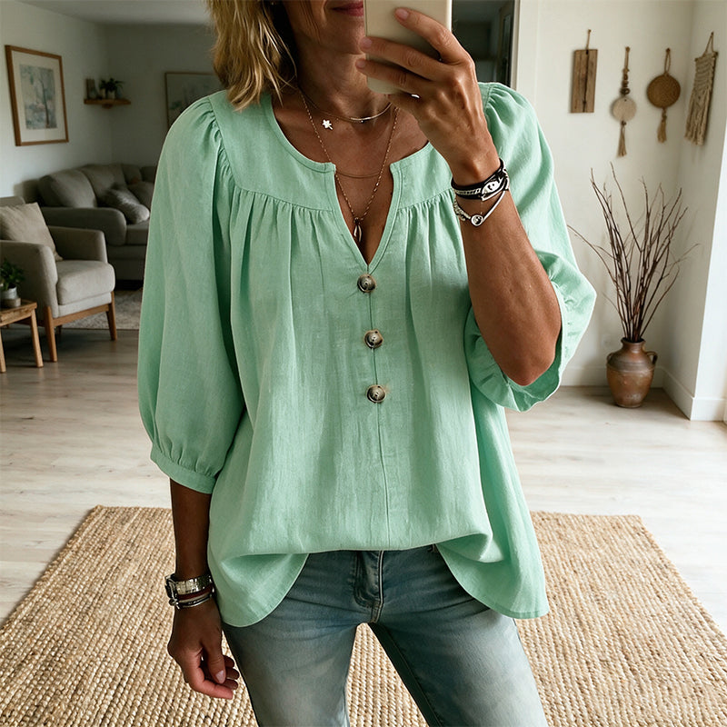 Blusa donna con collo a V e maniche 3/4