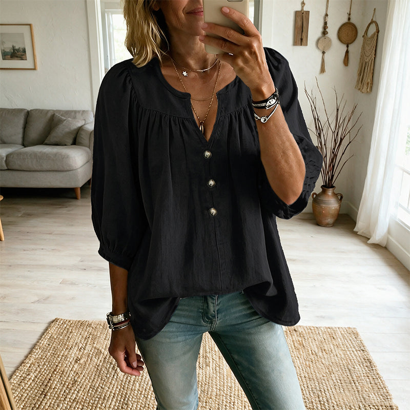 Blusa donna con collo a V e maniche 3/4