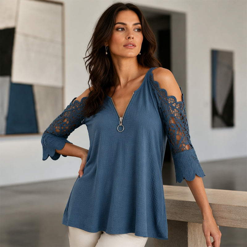 Top donna spalle scoperte con pizzo e zip