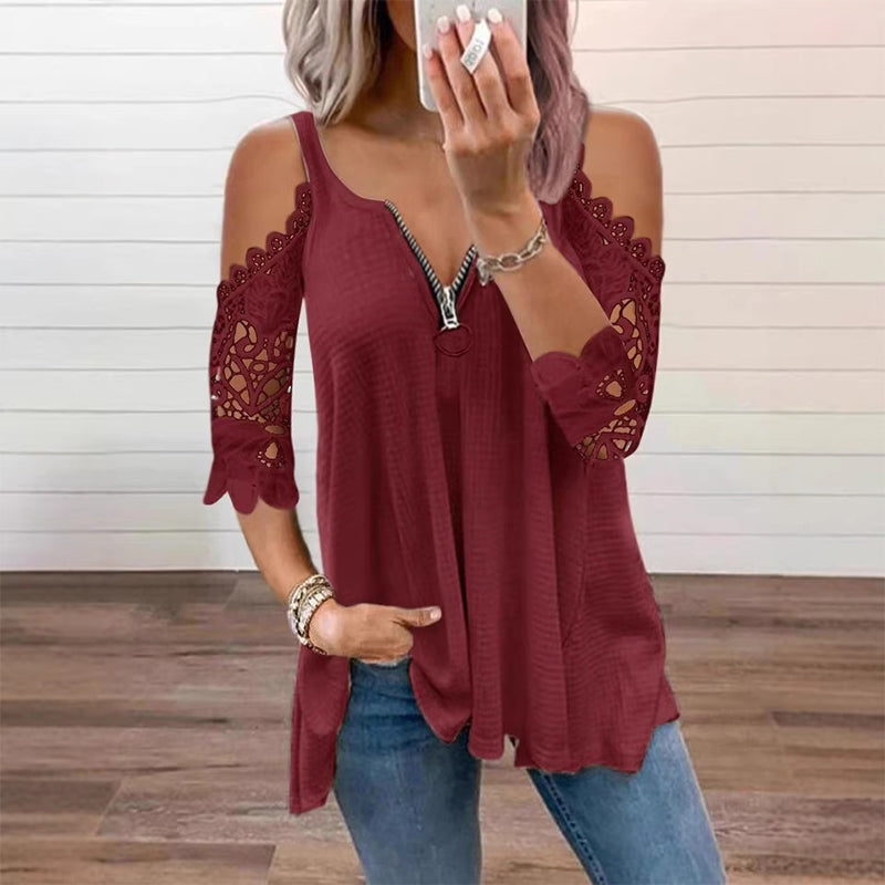Top donna spalle scoperte con pizzo e zip