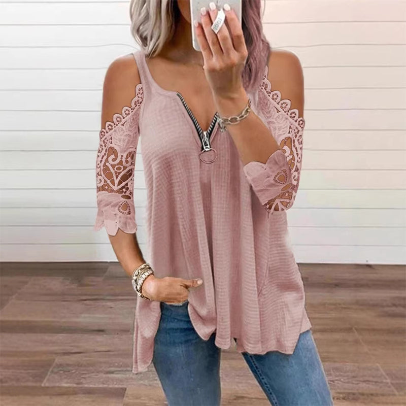 Top donna spalle scoperte con pizzo e zip
