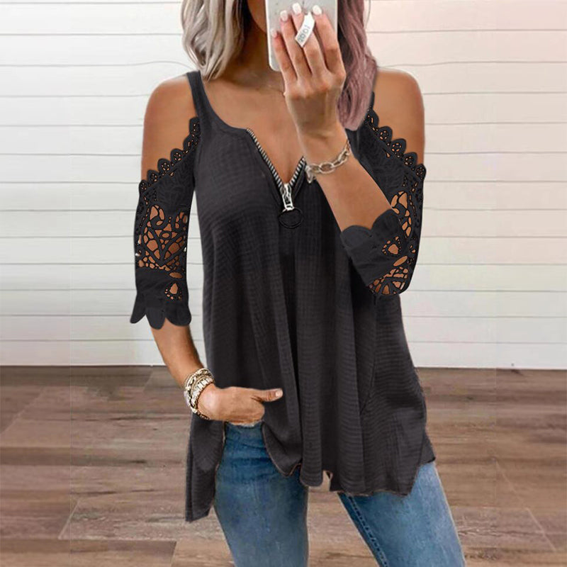 Top donna spalle scoperte con pizzo e zip