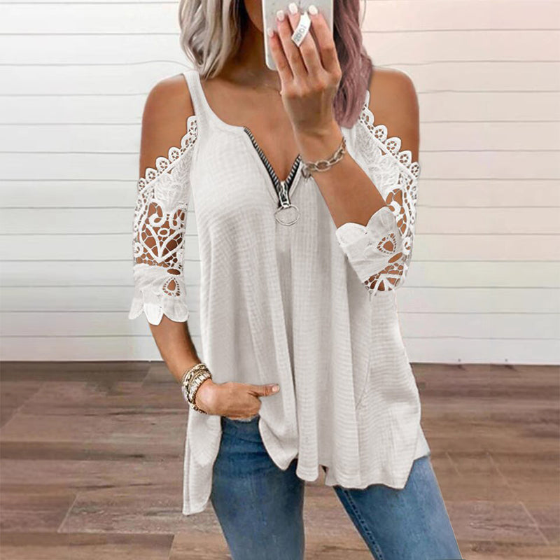 Top donna spalle scoperte con pizzo e zip