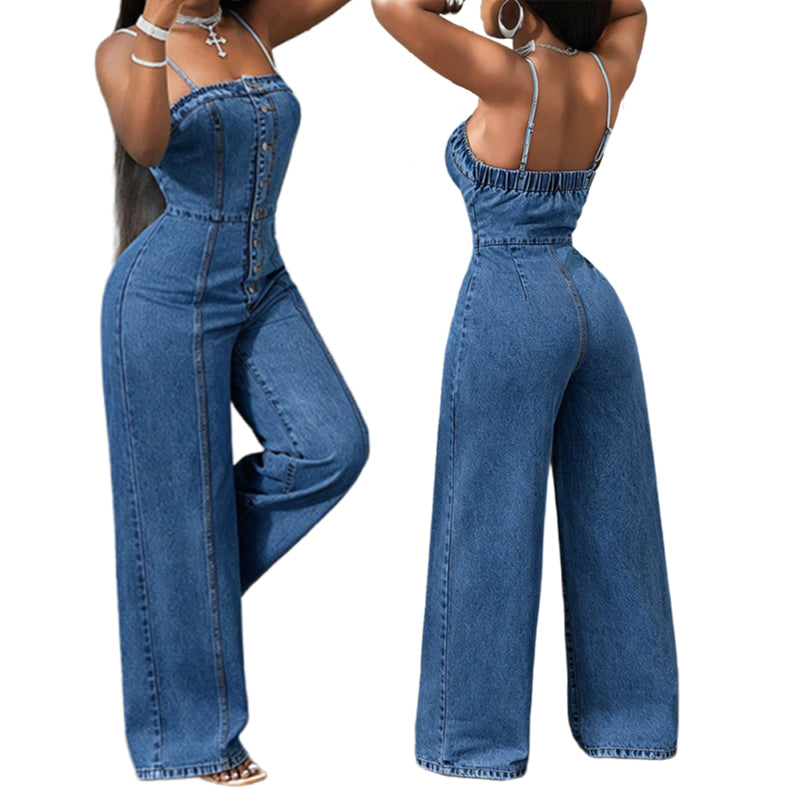 Tutina donna in denim con spalline sottili