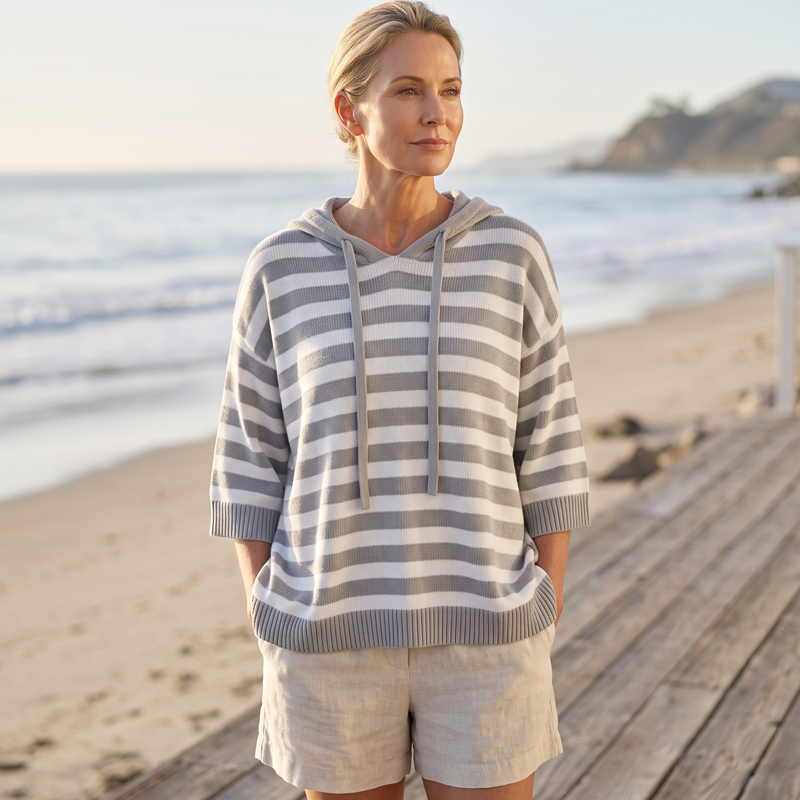 Felpa donna con cappuccio a righe casual