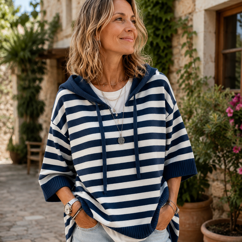 Felpa donna con cappuccio a righe casual