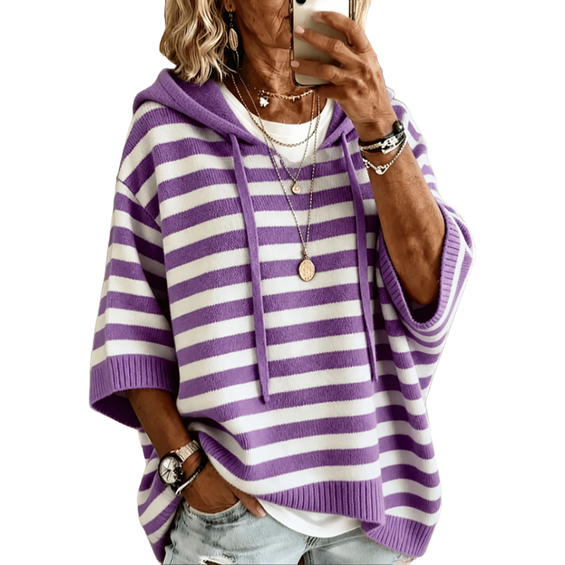 Felpa donna con cappuccio a righe casual