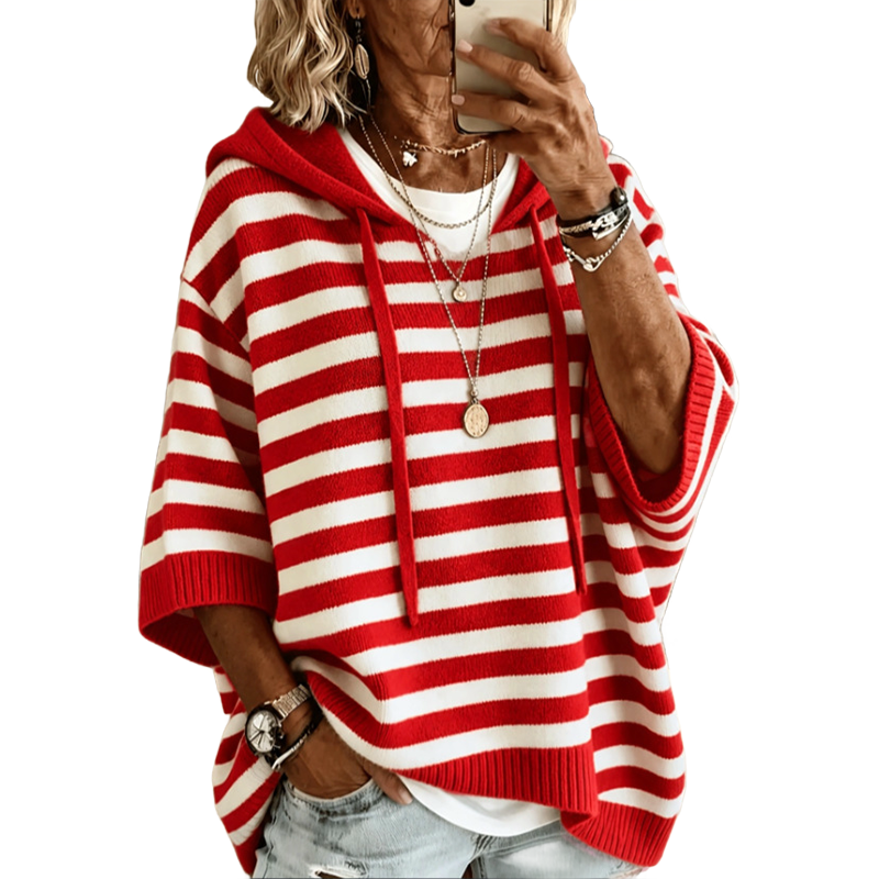 Felpa donna con cappuccio a righe casual