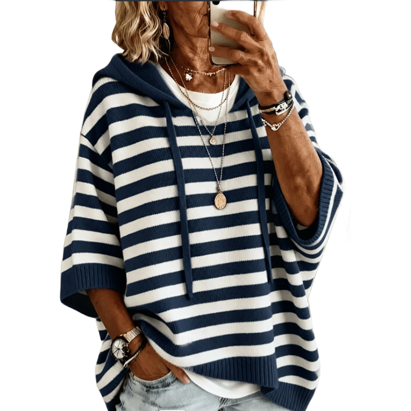 Felpa donna con cappuccio a righe casual