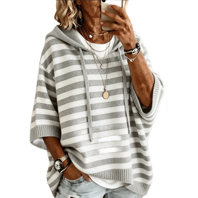 Felpa donna con cappuccio a righe casual