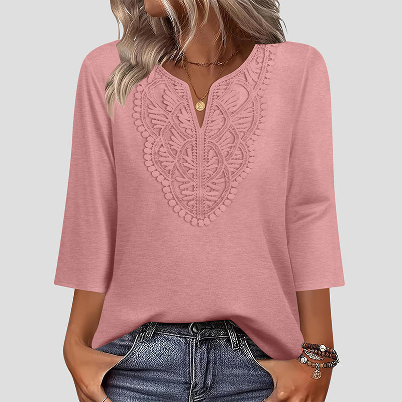 Tunica donna con scollo a V e inserto in pizzo