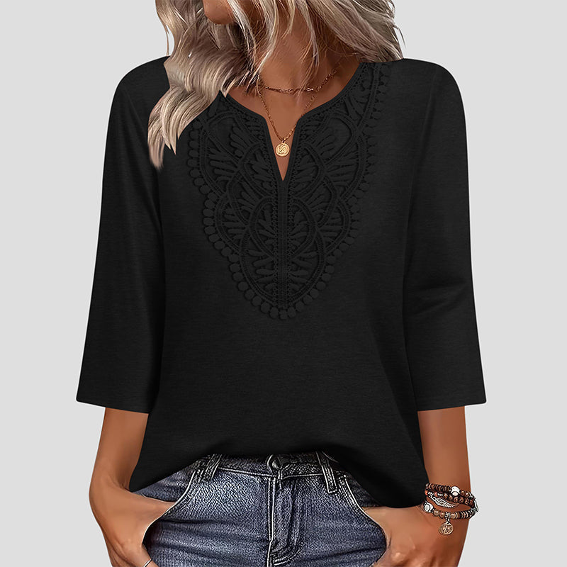 Tunica donna con scollo a V e inserto in pizzo