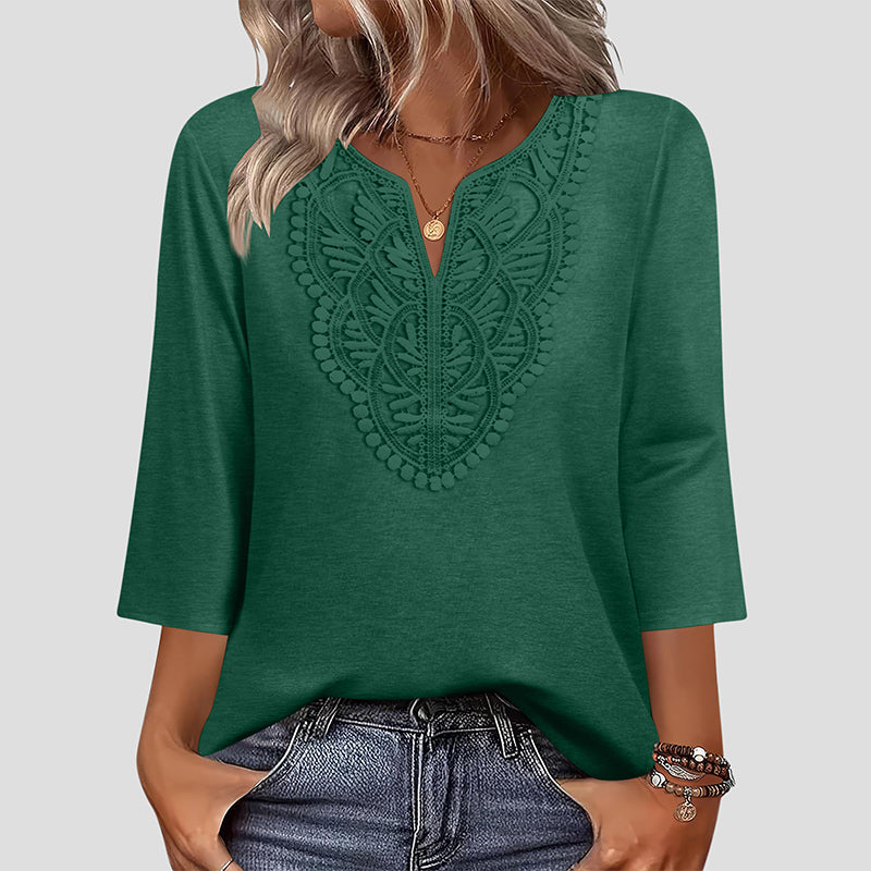 Tunica donna con scollo a V e inserto in pizzo