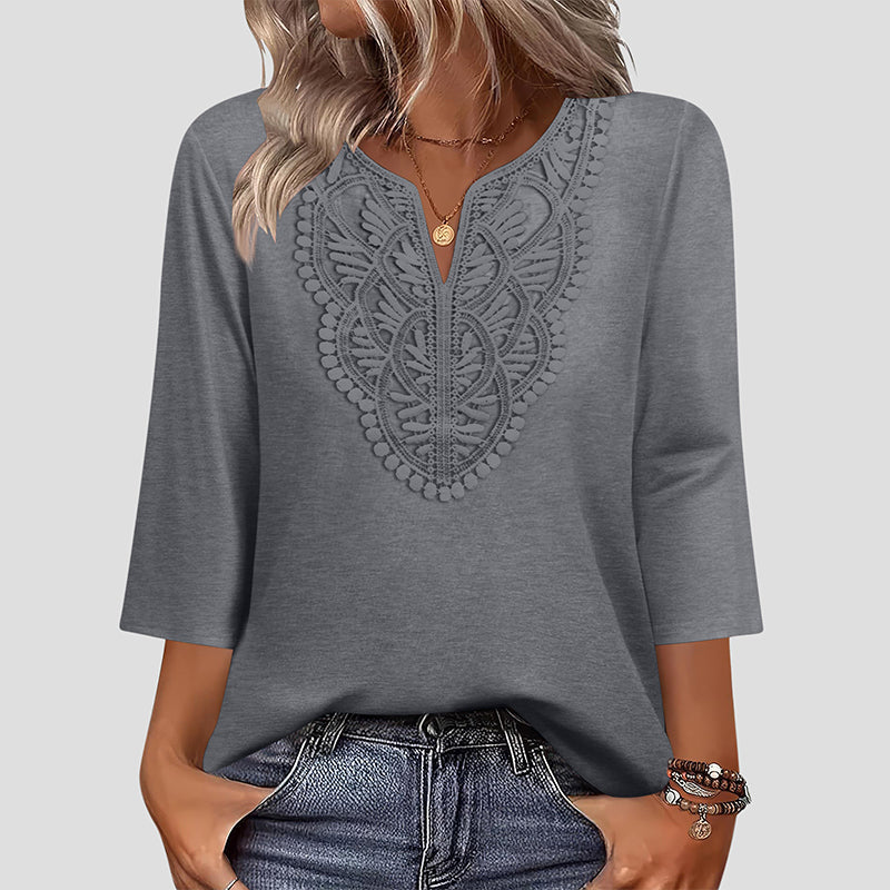 Tunica donna con scollo a V e inserto in pizzo