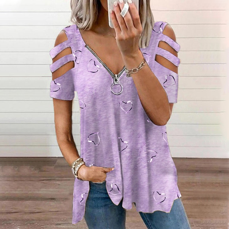 T-shirt donna con spalle scoperte e zip decorativa