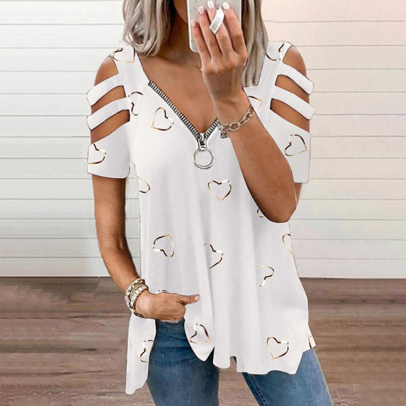 T-shirt donna con spalle scoperte e zip decorativa