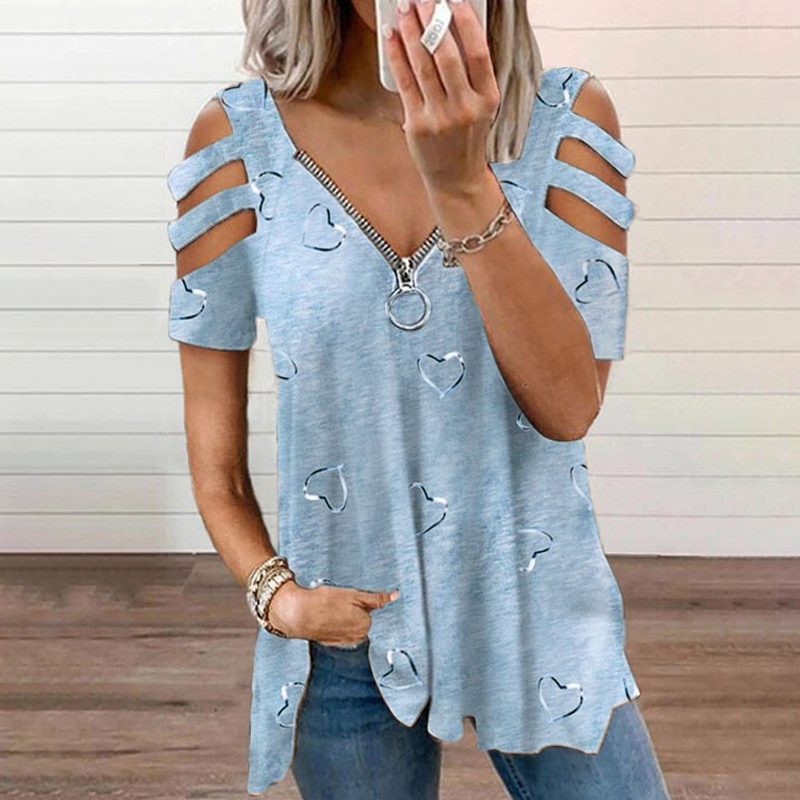 T-shirt donna con spalle scoperte e zip decorativa