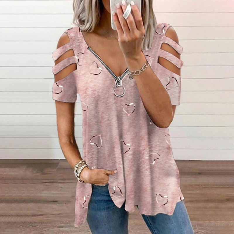 T-shirt donna con spalle scoperte e zip decorativa