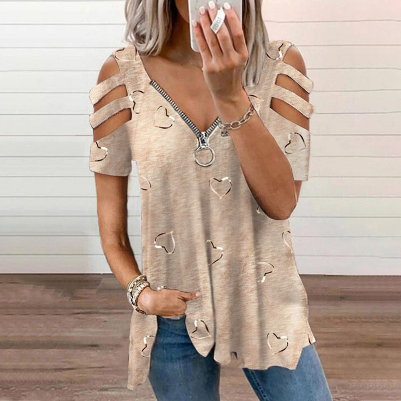 T-shirt donna con spalle scoperte e zip decorativa