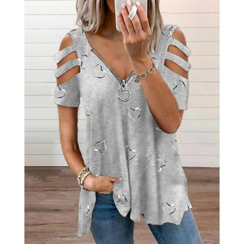 T-shirt donna con spalle scoperte e zip decorativa